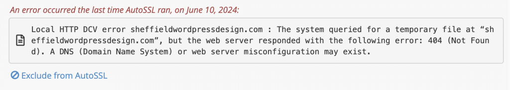 A DNS Domain Name System or web server misconfiguration may exist screenshot Conor Bradley Digital Agency