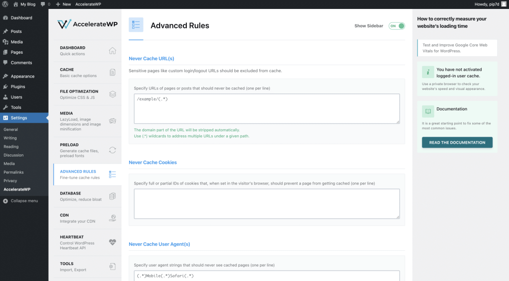 AccelerateWP Advanced Rules Settings Screenshot Conor Bradley Digital Agency