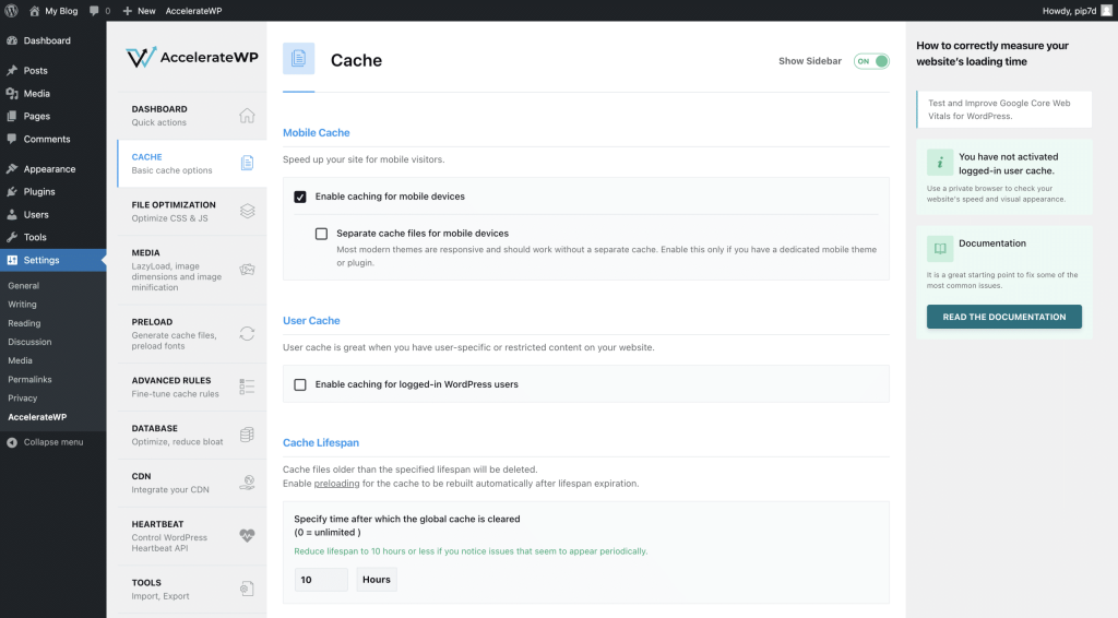 AccelerateWP Cache Settings Screenshot Conor Bradley Digital Agency