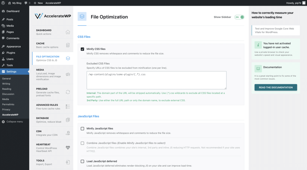 AccelerateWP File Optimisation Settings Screenshot Conor Bradley Digital Agency