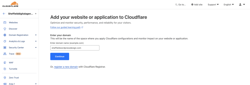 Adding your website to cloudflare screenshot Conor Bradley Digital Agency