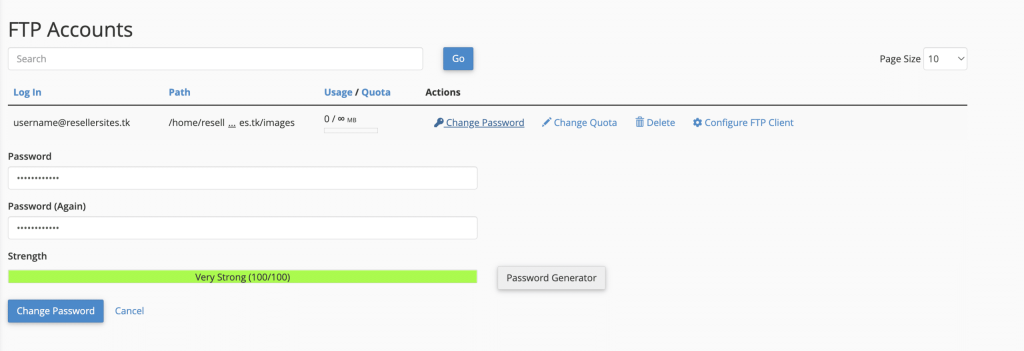 Changing the password for a cPanel FTP account
