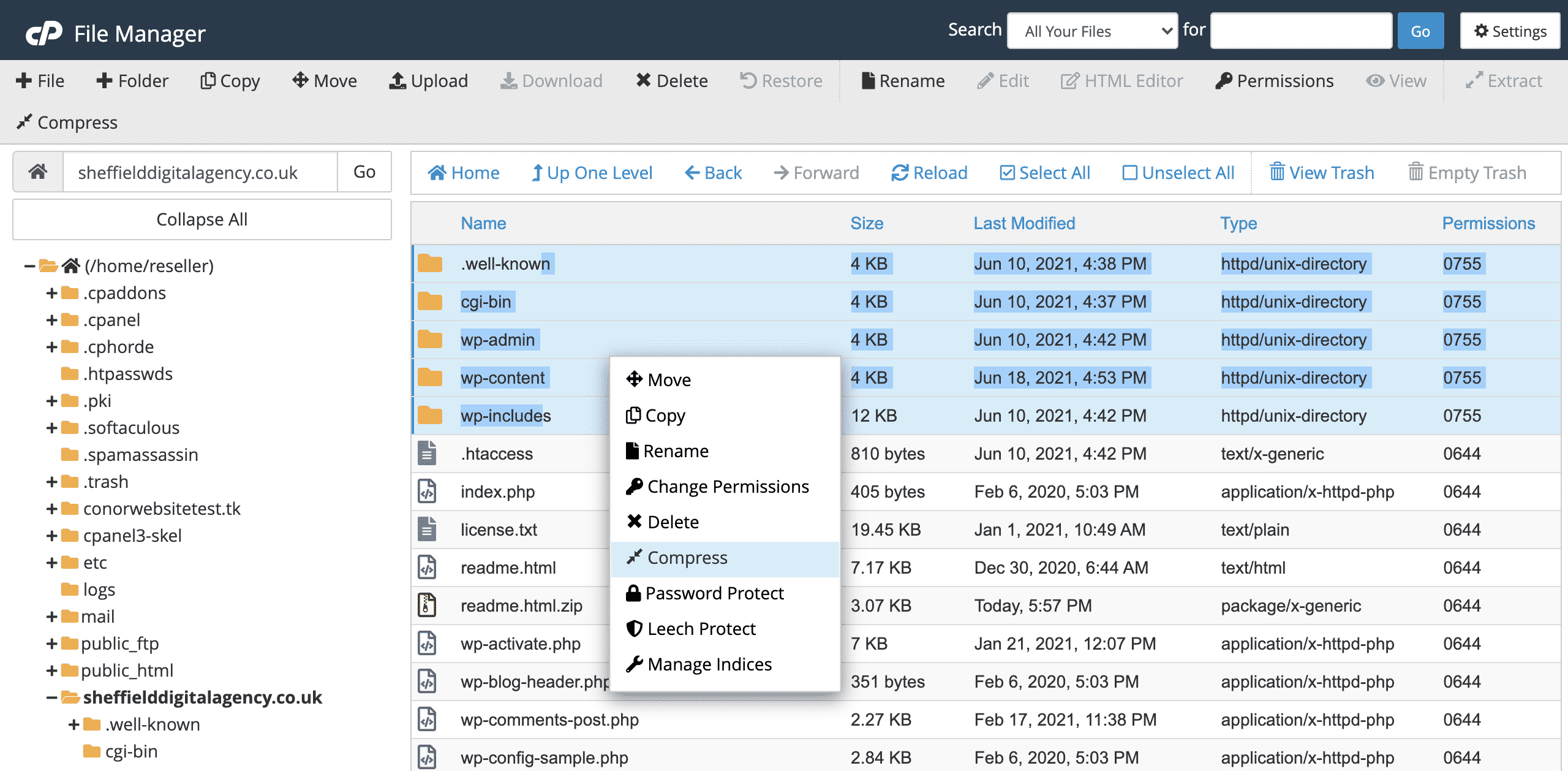 Compressing a folder on cPanel File Manager conor bradley digital agency