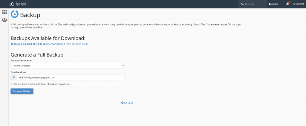 How To Manage cPanel Backups Downloading an available backup from cPanel