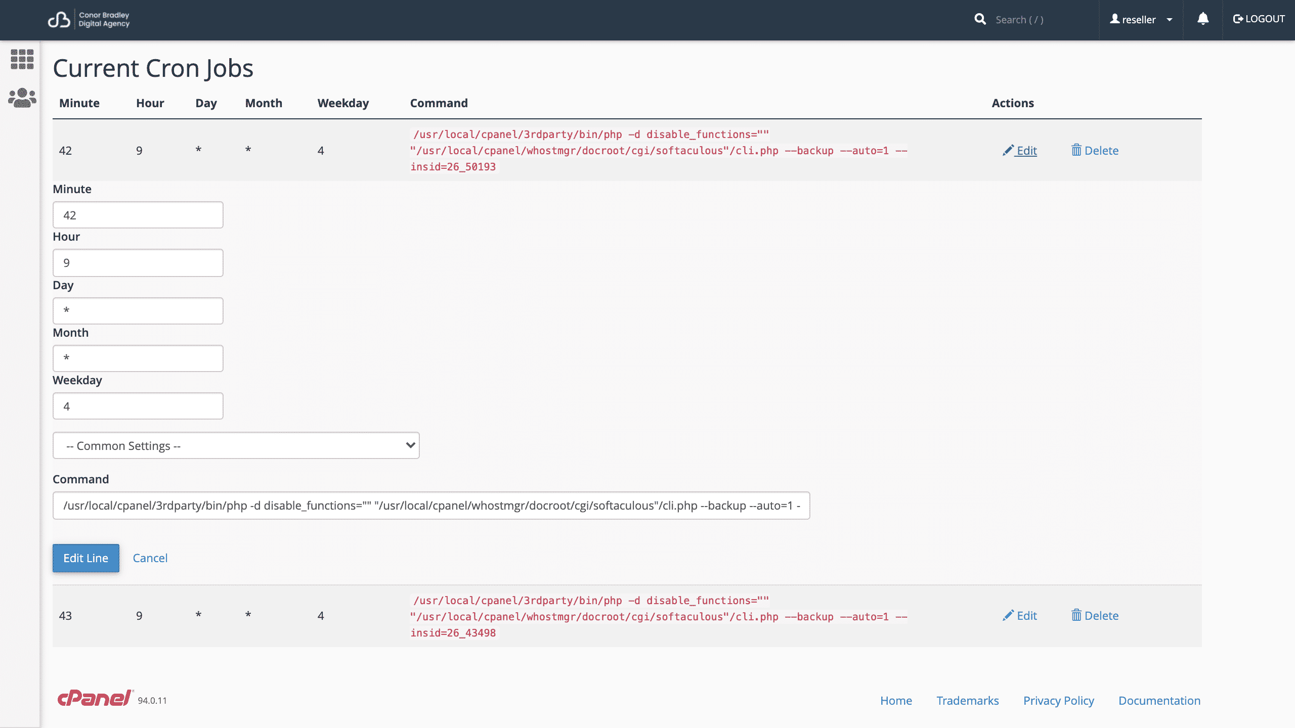 Editing a current cron job in cPanel conor bradley digital agency