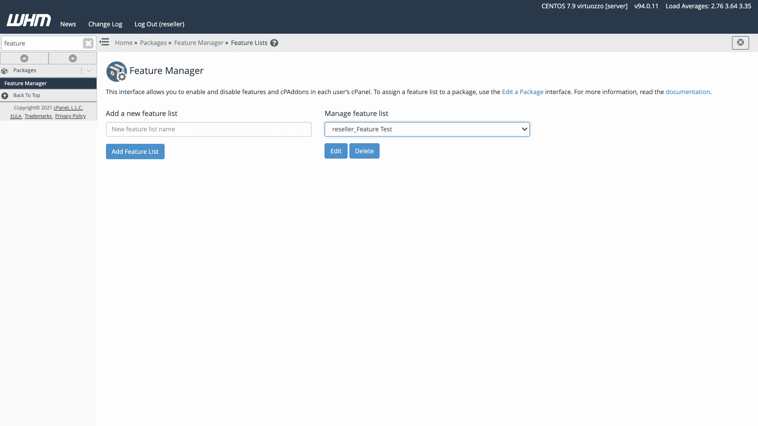 Editing and deleting a feature list in the WHM feature manager conor bradley digital agency