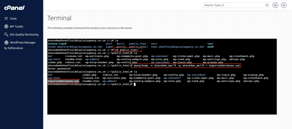 How to Import and Export MySQL Databases Easily Exporting A Database In SSH Terminal Conor Bradley Digital Agency
