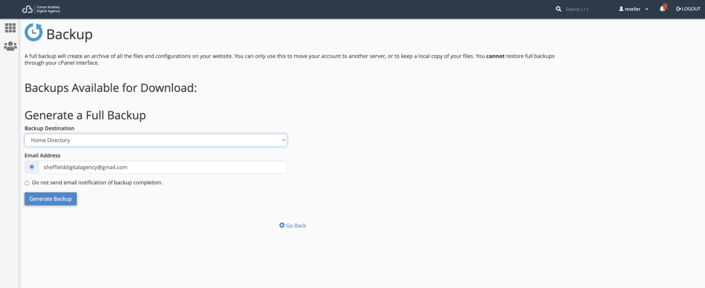 How To Manage cPanel Backups Generate a Full Backup in cPanel