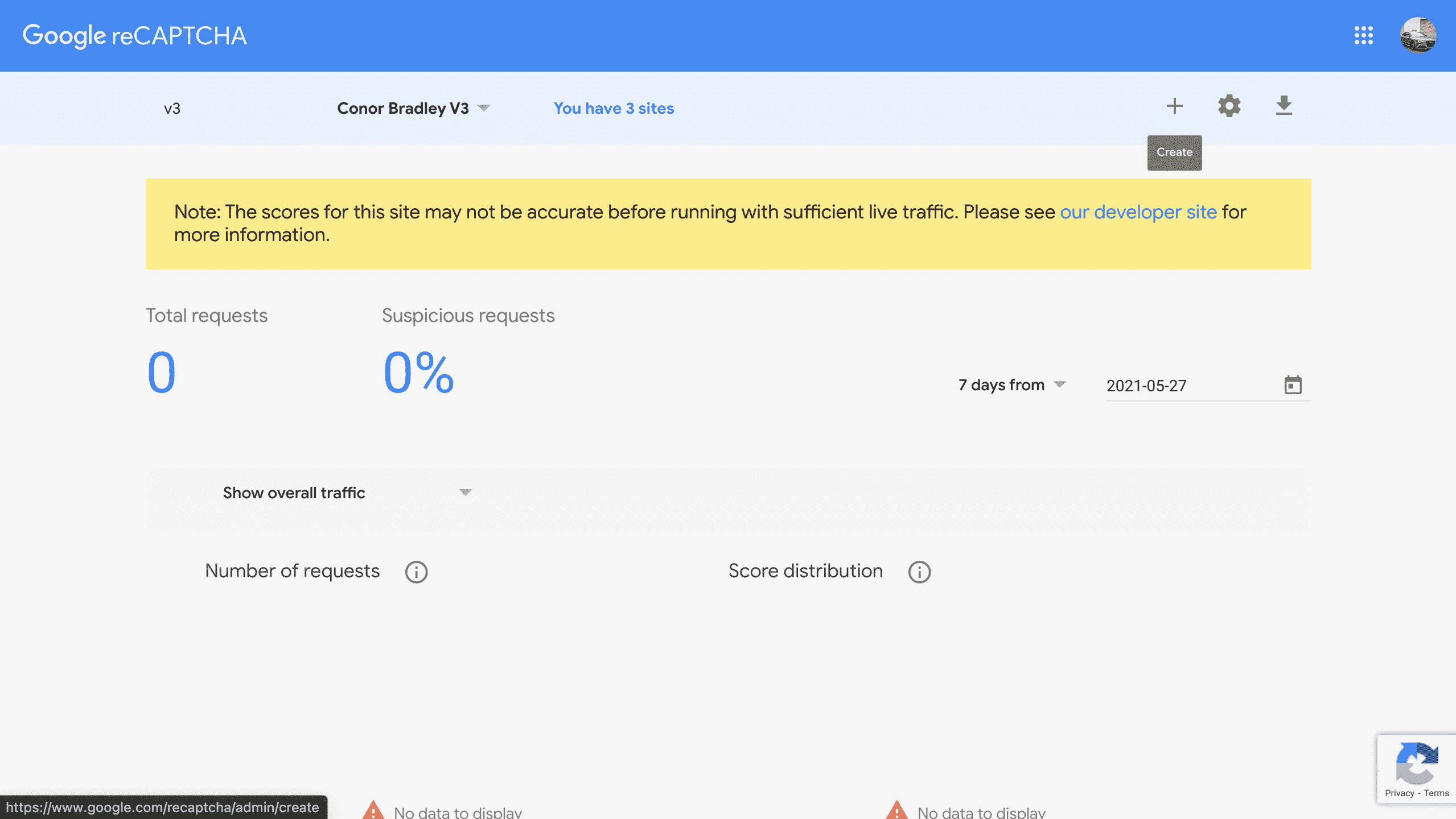 Google reCaptcha create screenshot conor bradley digital agency 1
