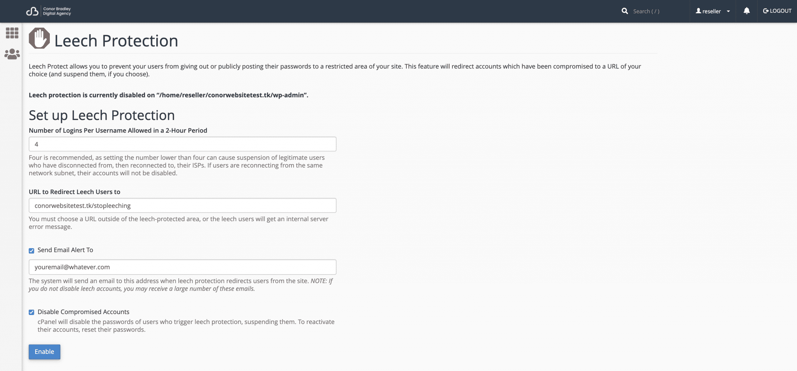 How to Enable leech protection in cPanel conor bradley digital agency
