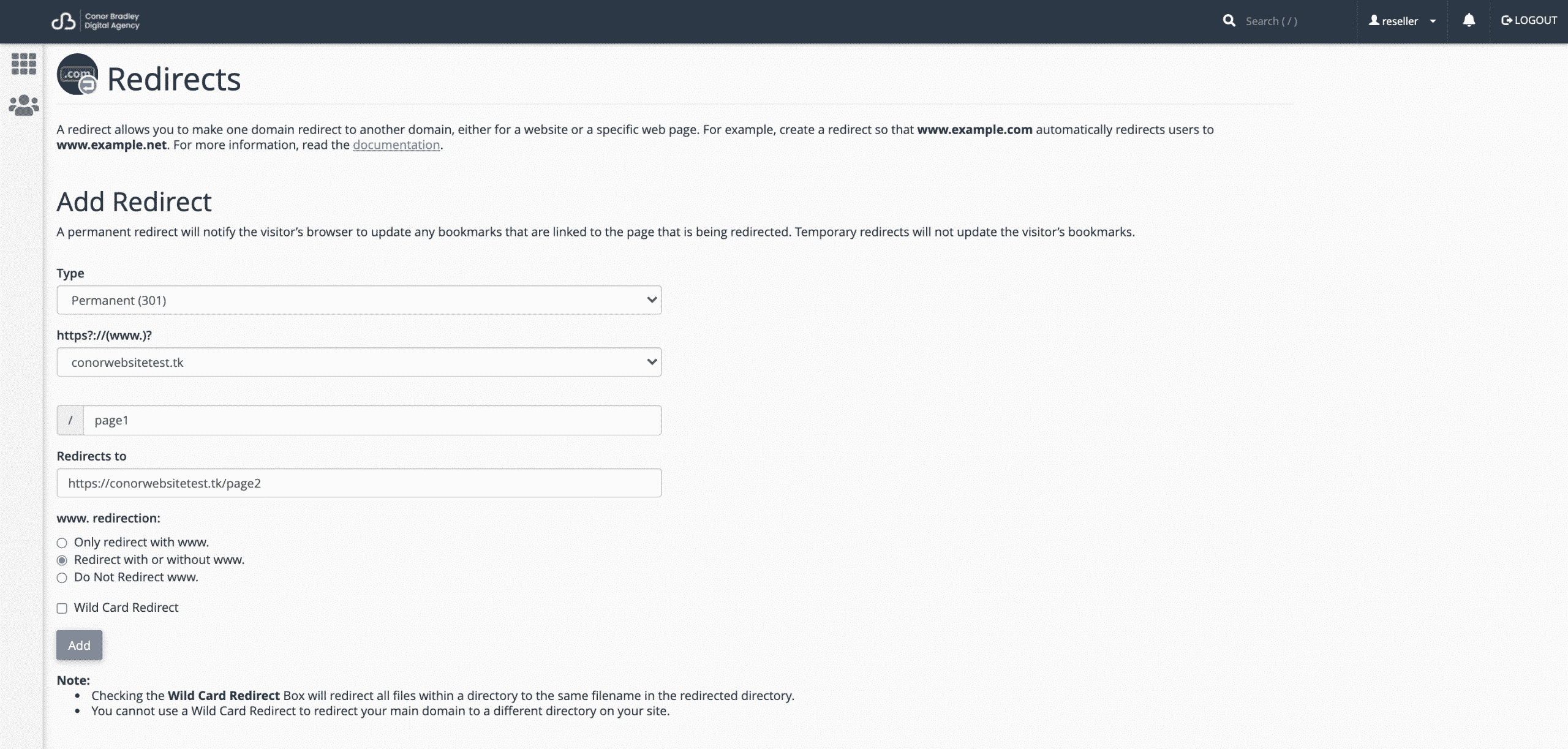 How to create a redirect in cPanel conor bradley digital agency