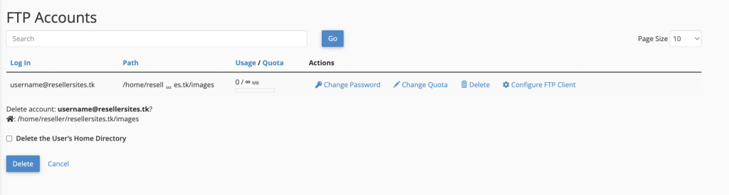 How to delete a cPanel FTP account
