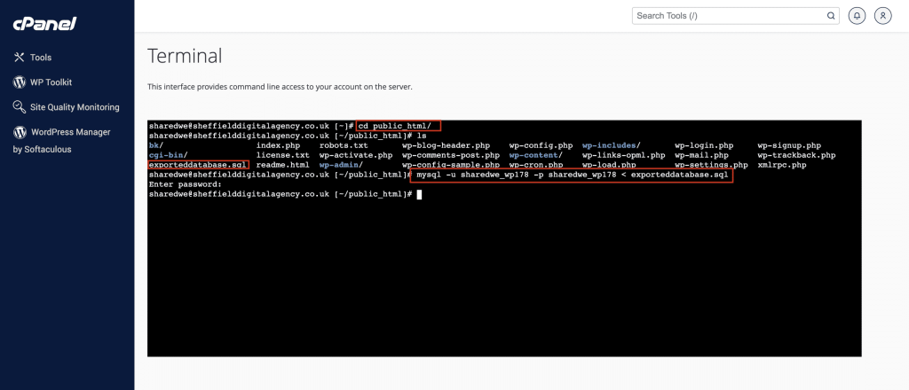 How to Import and Export MySQL Databases Easily Importing A Database In SSH Terminal Conor Bradley Digital Agency