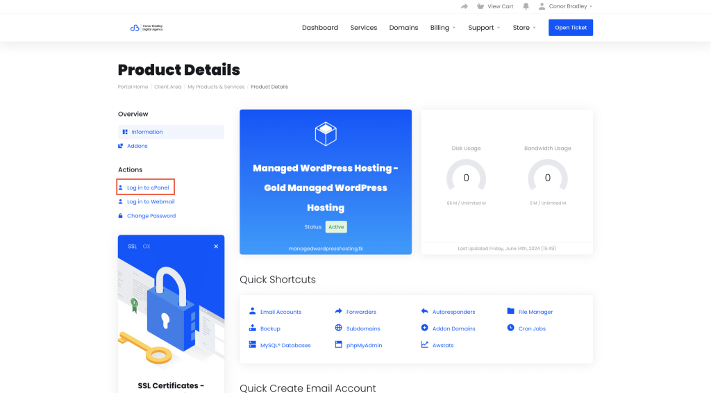Product Details In Client Area Screenshot Conor Bradley Digital Agency 1