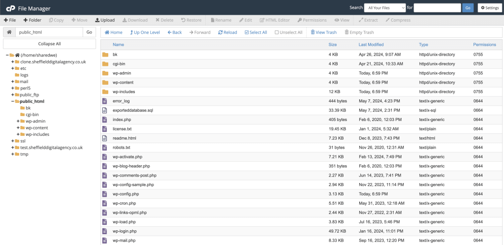 Public HTML File Manager Screenshot Conor Bradley Digital Agency