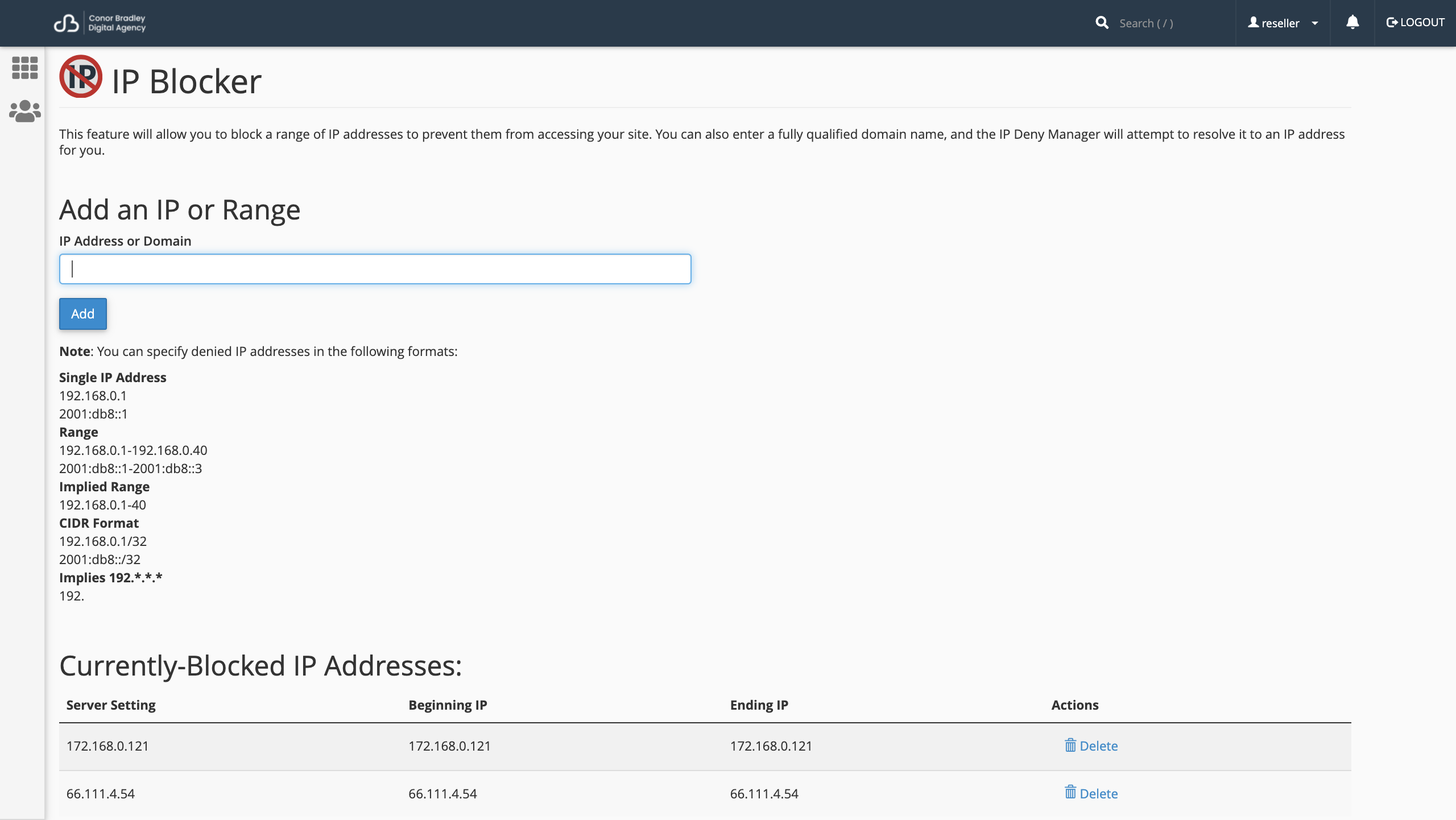 Removing an IP or Domain to the IP Blocker in cPanel conor bradley digital agency