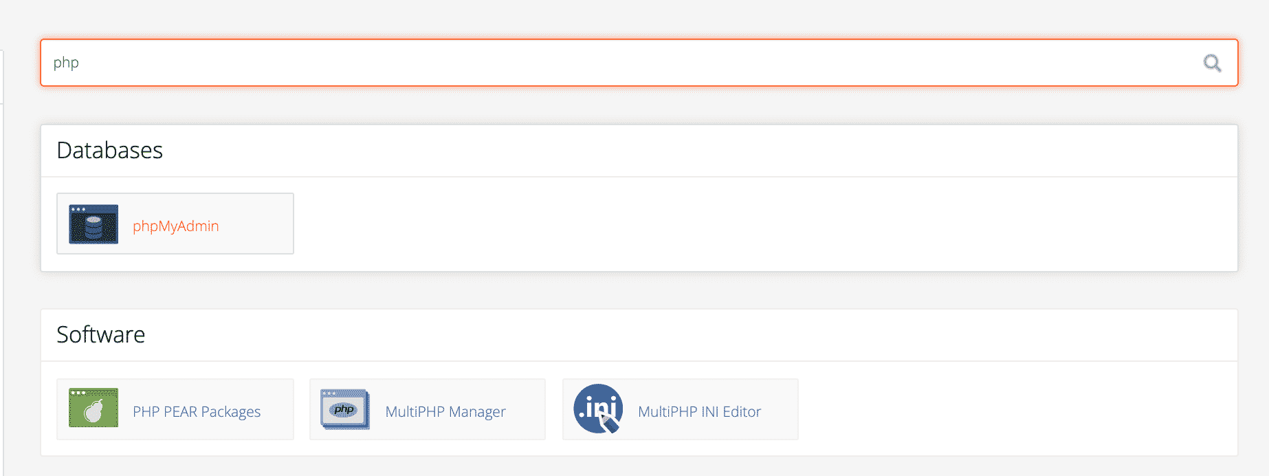 How to access phpMyAdmin Searching for phpMyAdmin in cPanel screenshot conor bradley digital agency