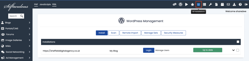 How To Create Automatic WordPress Backups With Softaculous Selecting All installations in Softaculous screenshot Conor Bradley Digital Agency