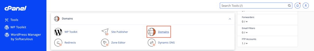 How To Create Another Website On The Same cPanel Selecting domains in cPanel screenshot Conor Bradley Digital Agency