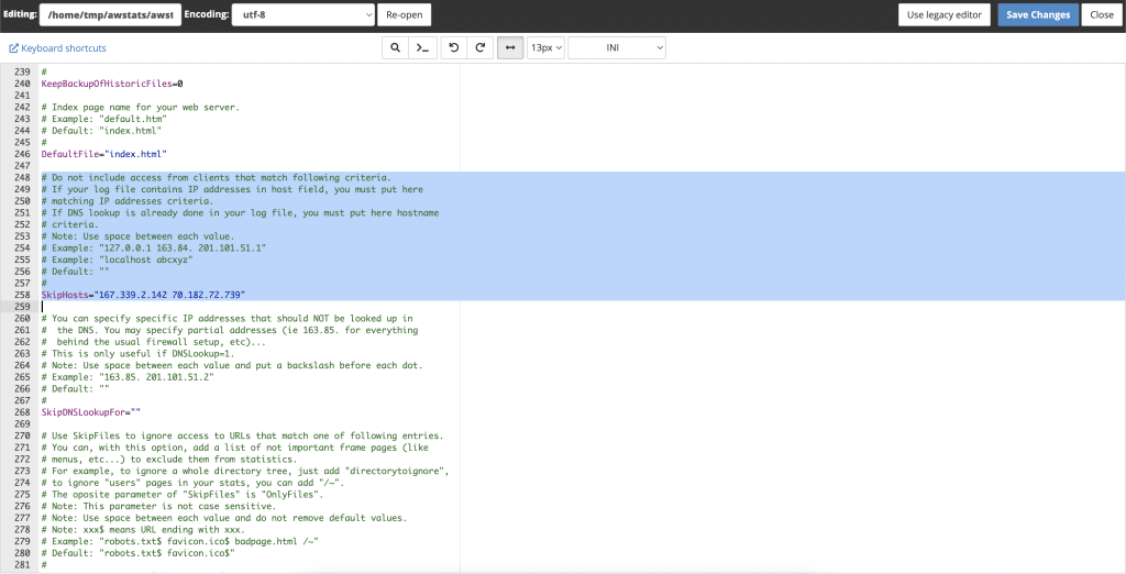 Skip Host cPanel Editing Screenshot Conor Bradley Digital Agency