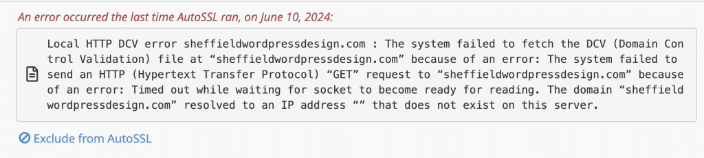 The system failed screenshot Conor Bradley Digital Agency fetch the DCV Domain Control Validation file screenshot Conor Bradley Digital Agency