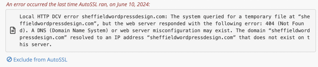 The web server responded with the following error 404 Not Found screenshot Conor Bradley Digital Agency