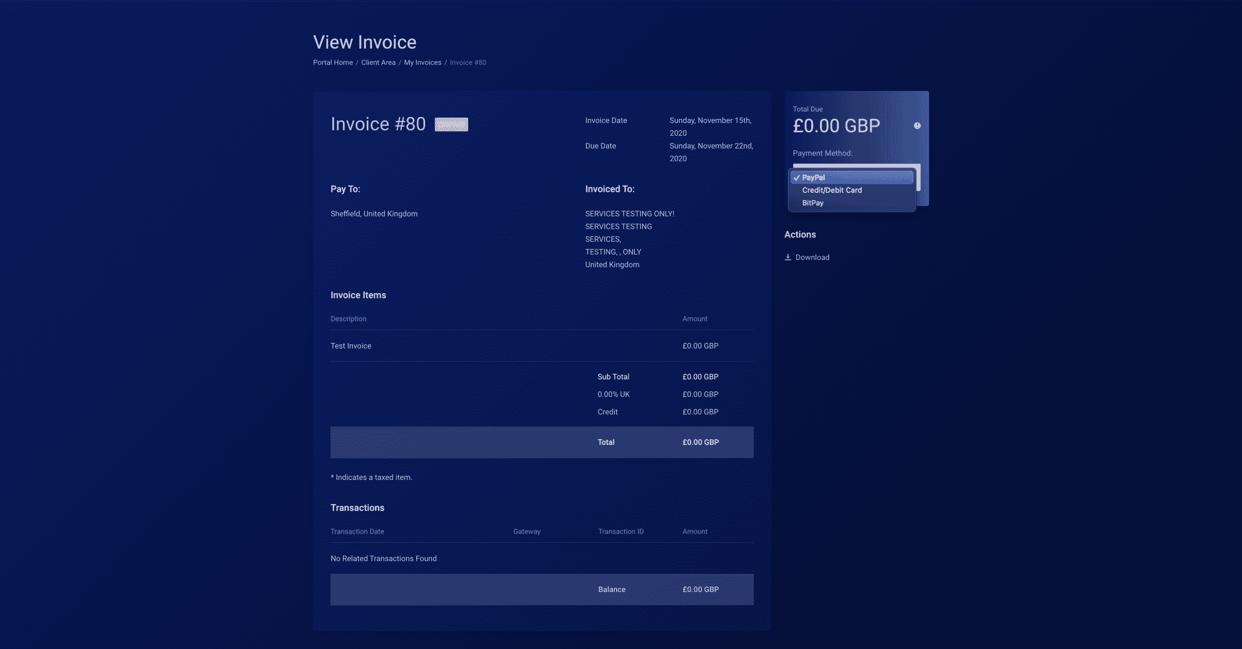 View invoice section to check everything is on the invoice and selecting a payment method Conor Bradley Digital Agency