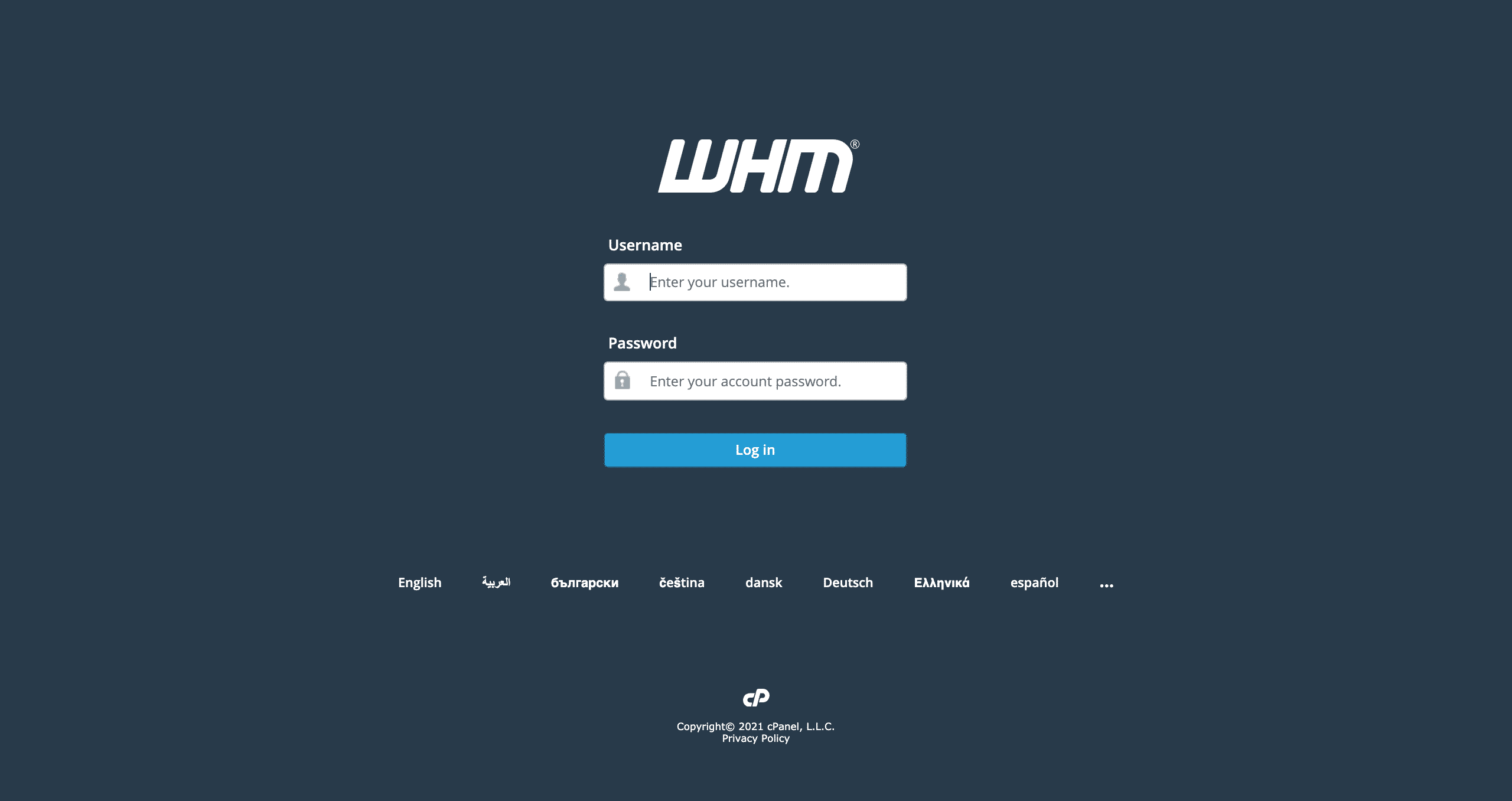 WHM log on screen conor bradley digital agency