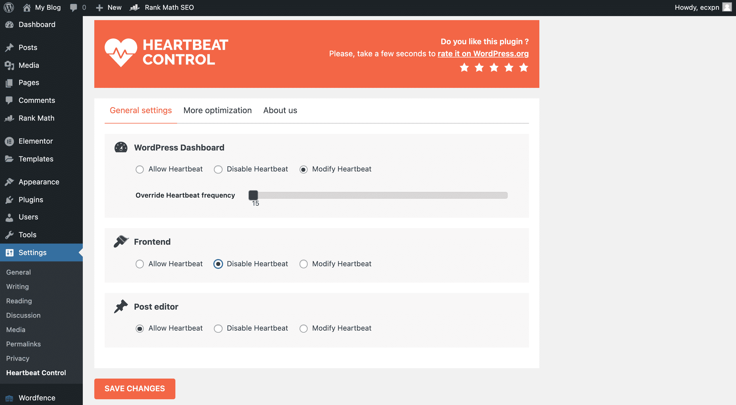 WPRocket Heartbeat control wordpress plugin conor bradley digital agency
