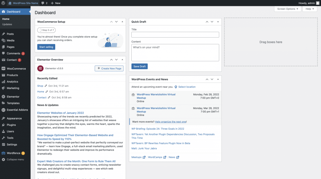 WordPress Dashboard Screenshot Conor Bradley Digital Agency