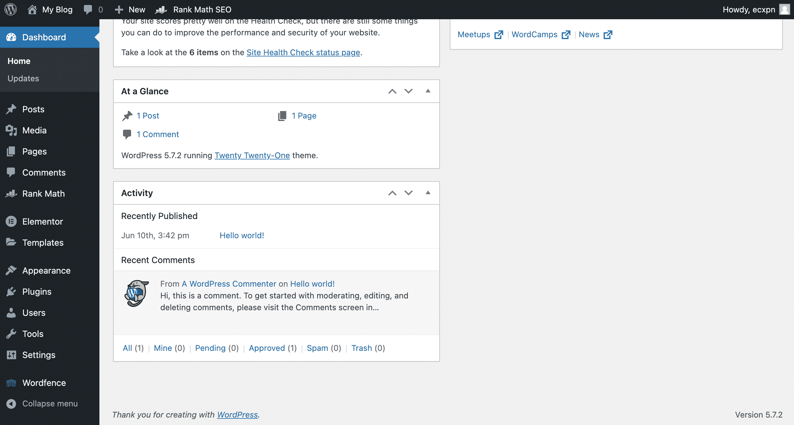 Wordpress Dashboard version conor bradley digital agency