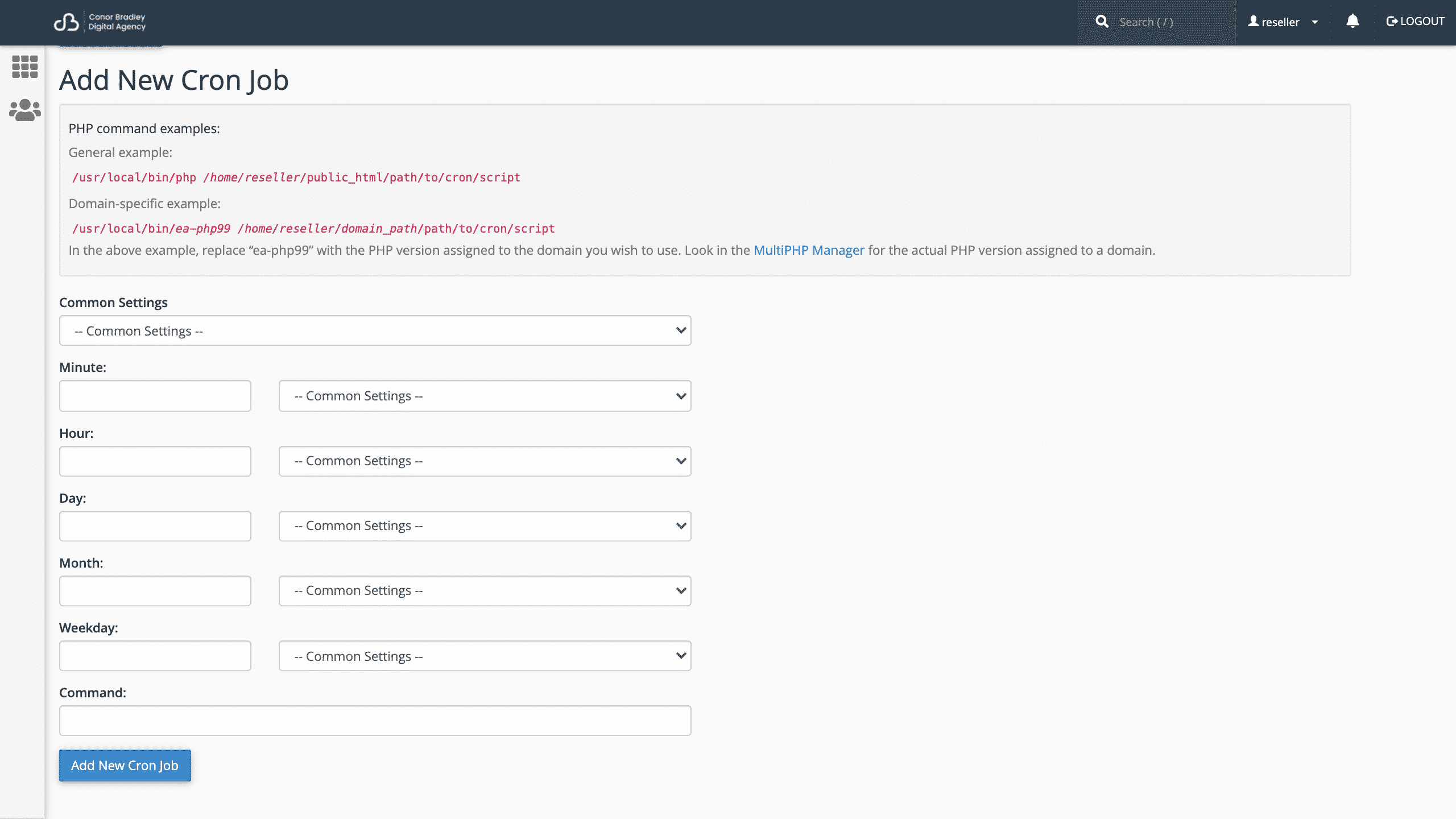 adding a new cron job in cPanel conor bradley digital agency
