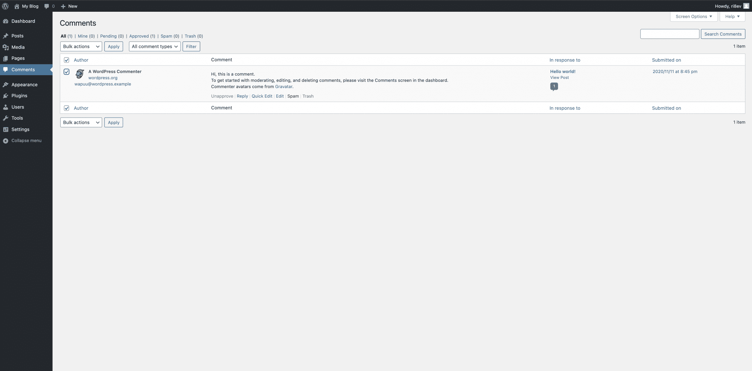 bulk selecting the wordpress comment or selecting trash Conor Bradley Digital Agency