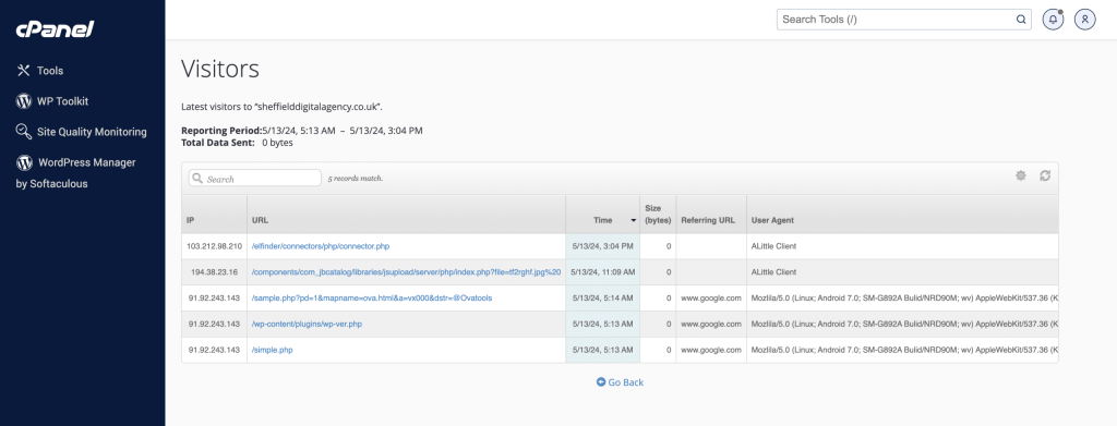 cPanel Visitors Screenshot