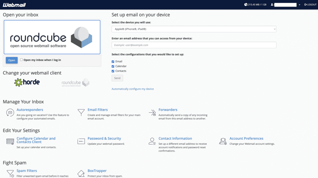 How to access Horde webmail cPanel Webmail Dashboard Screenshot Conor Bradley Digital Agency
