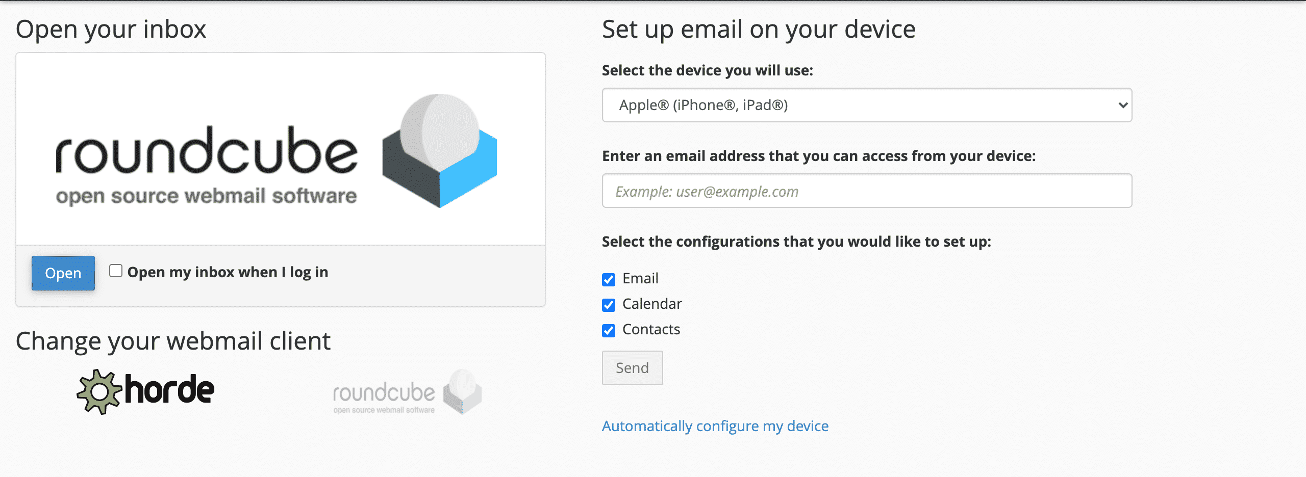cPanel Webmail client dashboard conor bradley digital agency