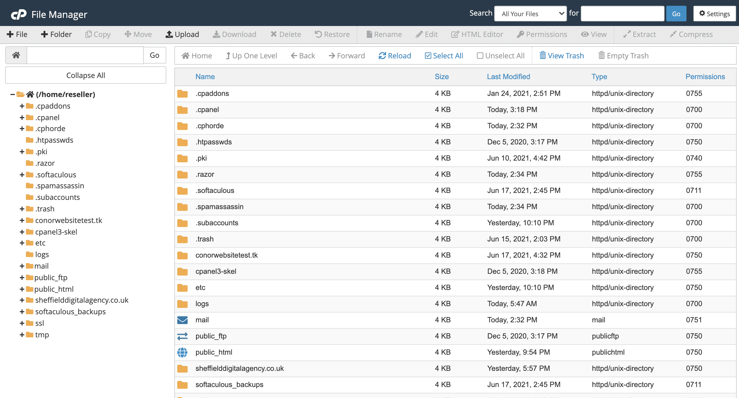 cPanel file manager screenshot conor bradley digital agency