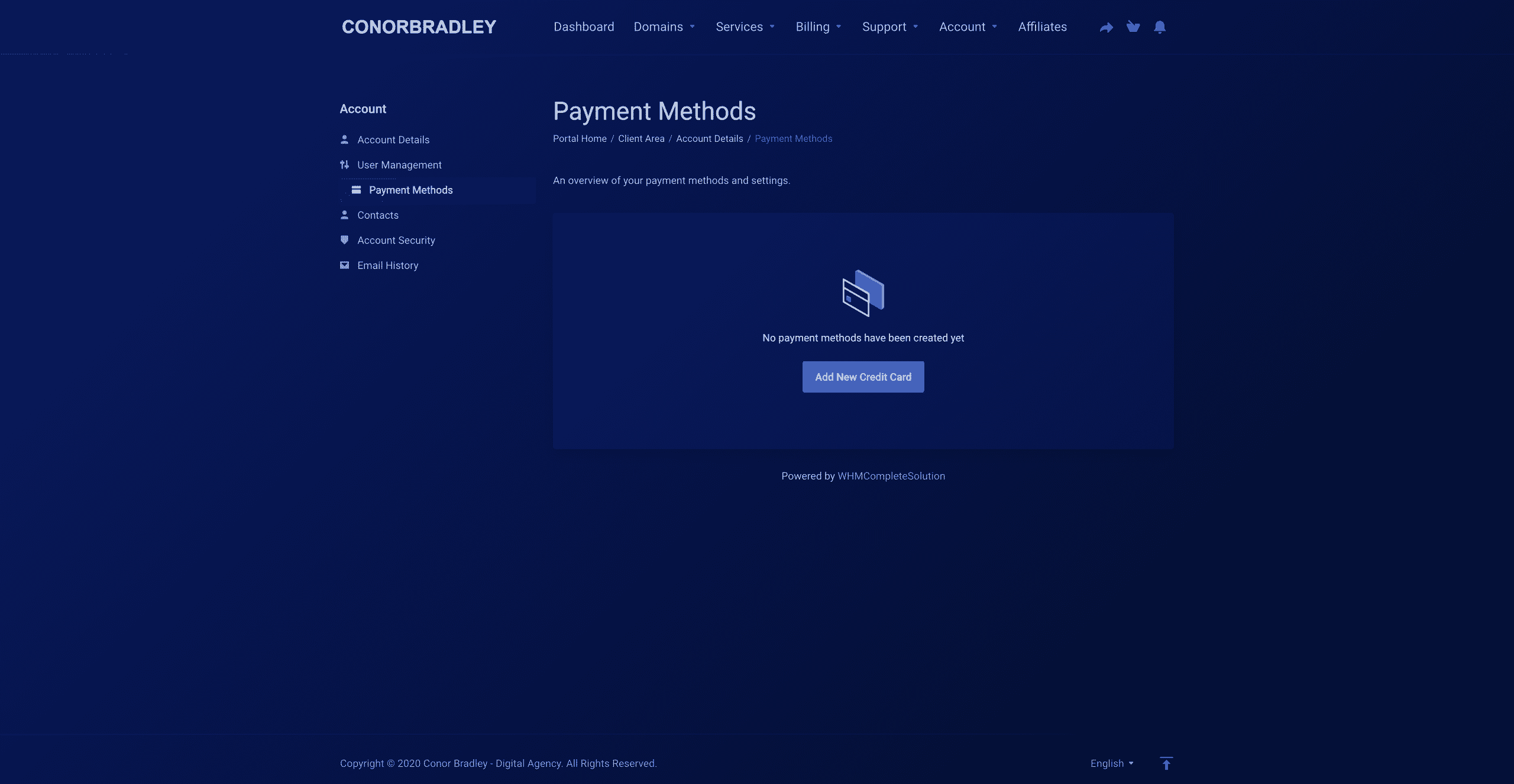 clicking on add new credit card Conor Bradley Digital Agency