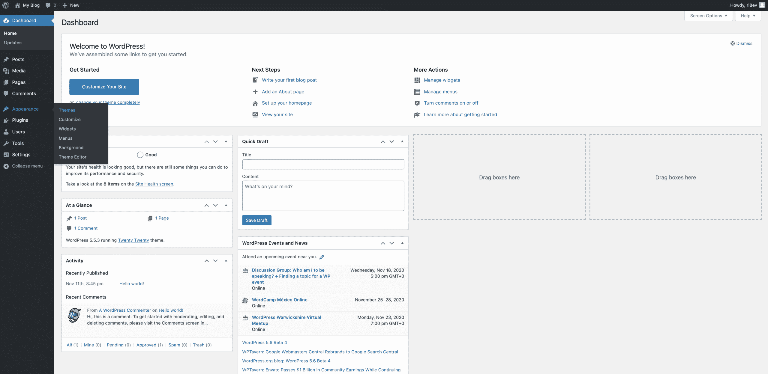 clicking on apperance then themes in wordpress Conor Bradley Digital Agency