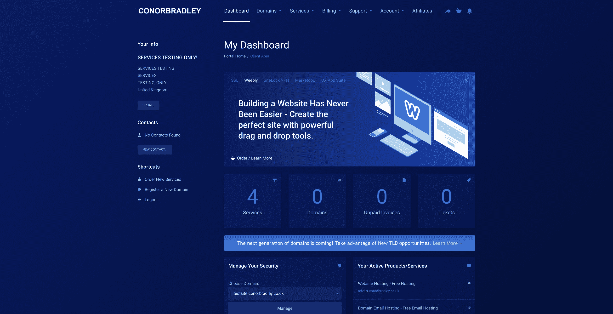 client dashboard screenshot conor bradley digital agency