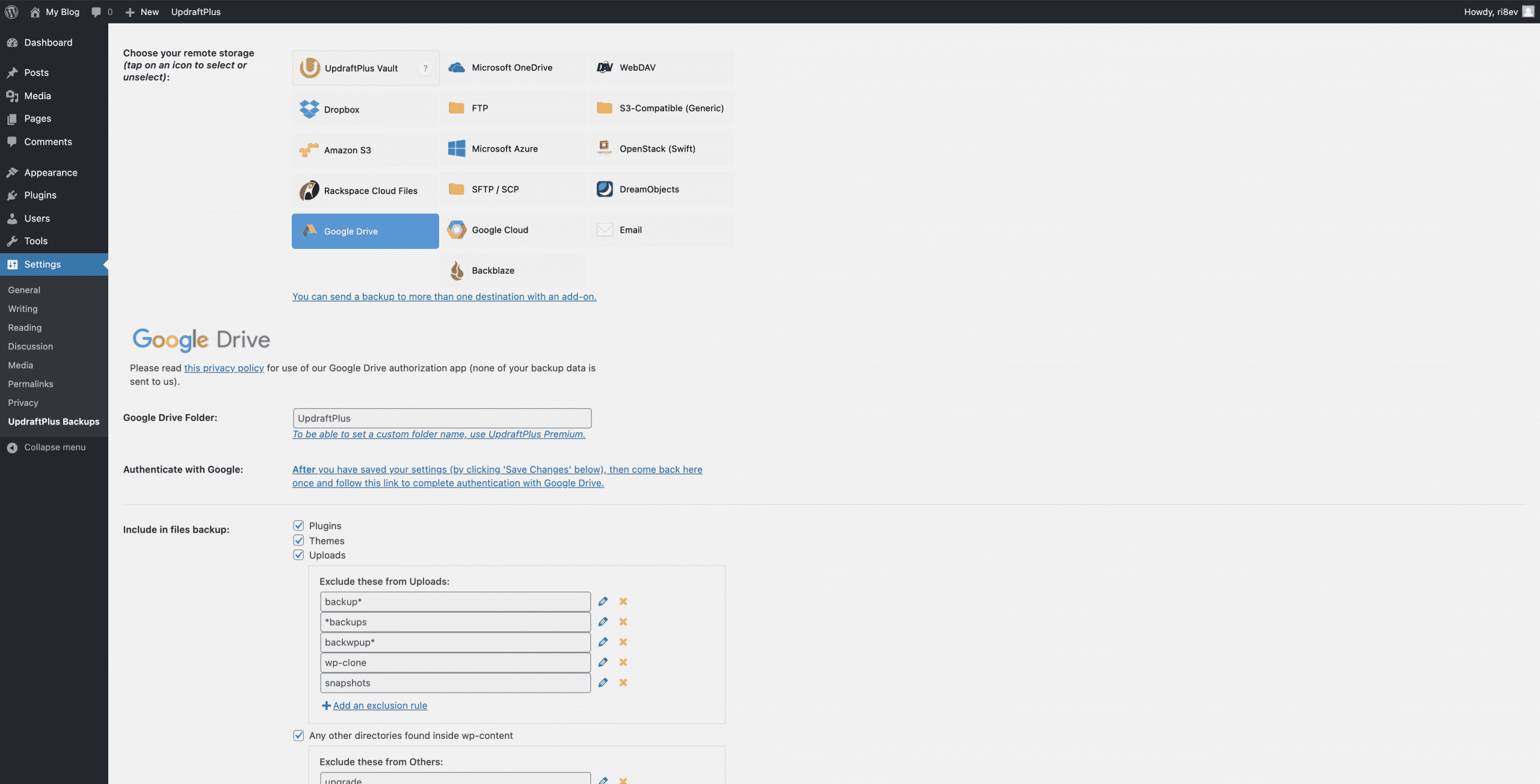 connecting google drive to the wordpress updraftplus plugin conor bradley digital agency