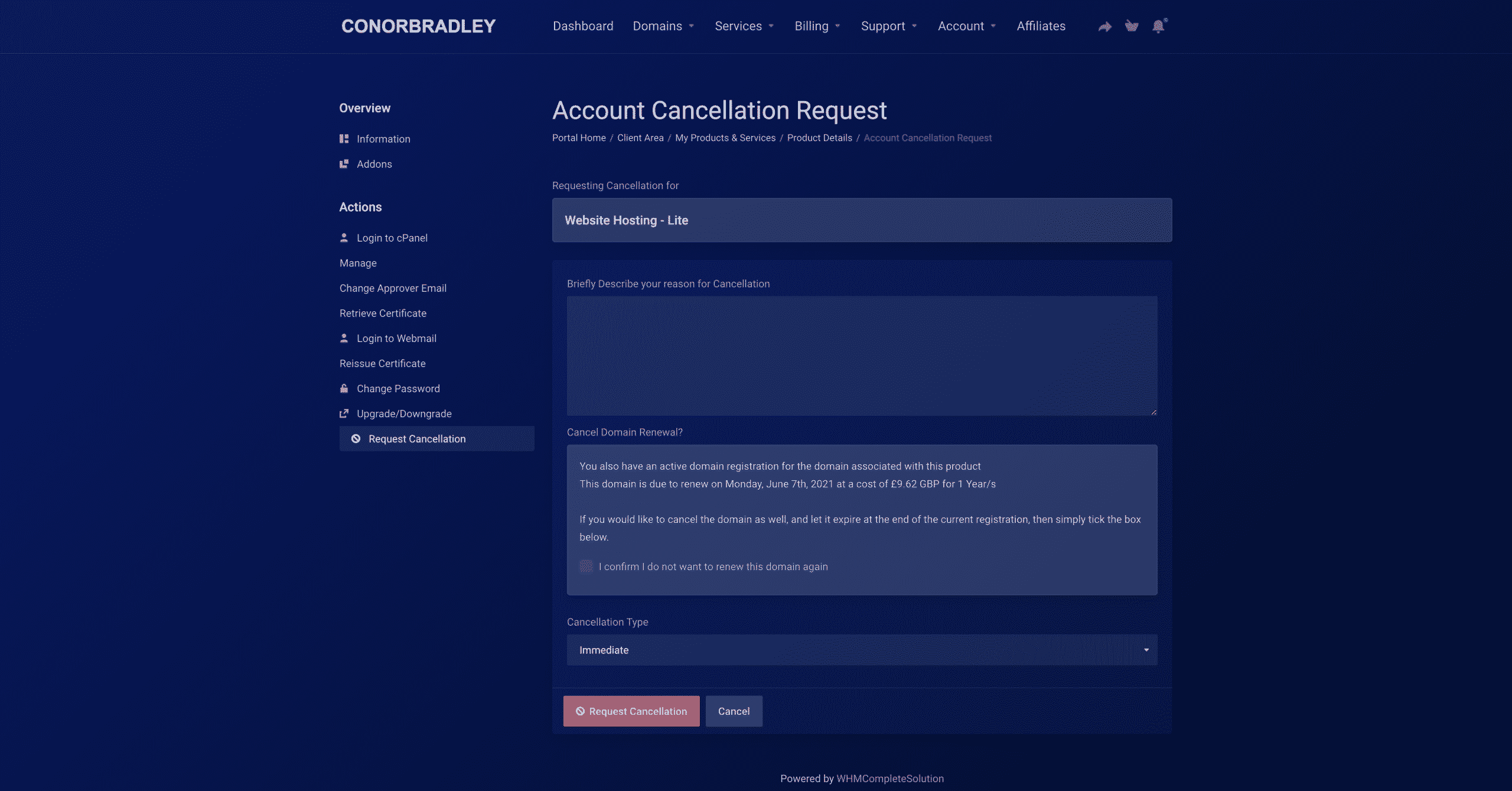 giving a reason for canceling the service and pressing submit Conor Bradley Digital Agency