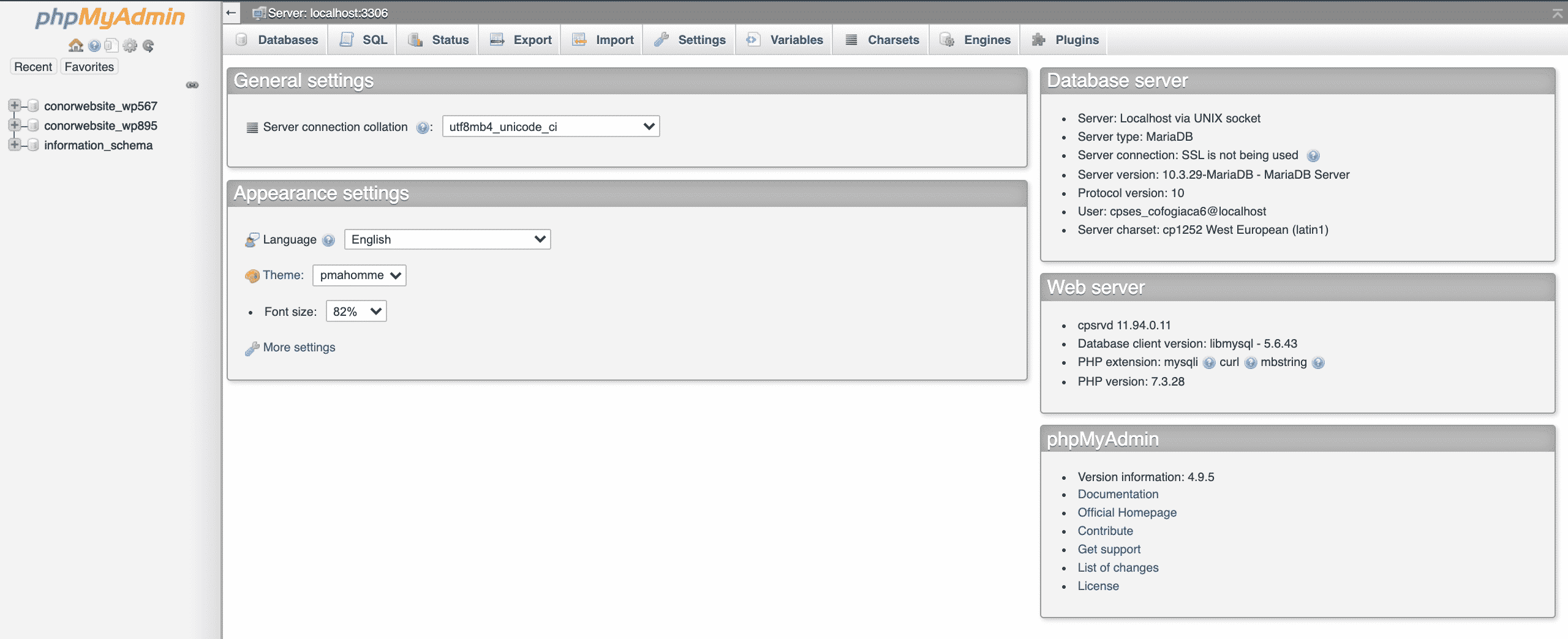 How to access phpMyAdmin phpMyAdmin Dashboard screenshot conor bradley digital agency