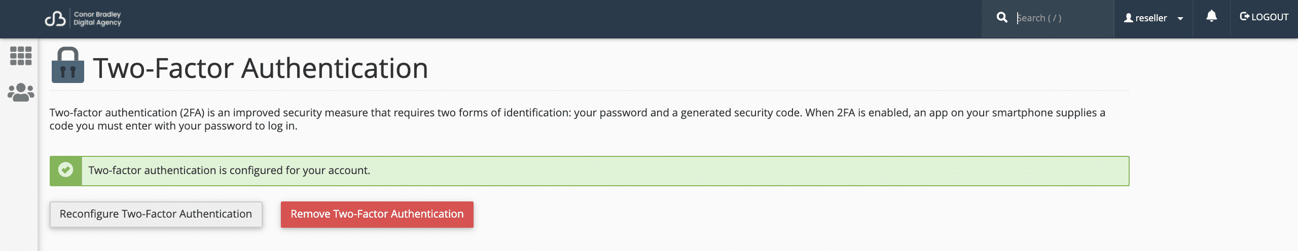 removing two factor authentication in cPanel conor bradley digital agency