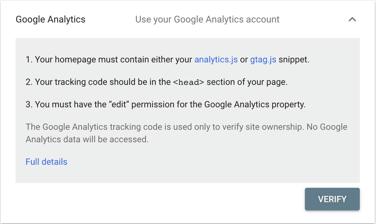 screenshot of google analytics search console verification conor bradley digital agency