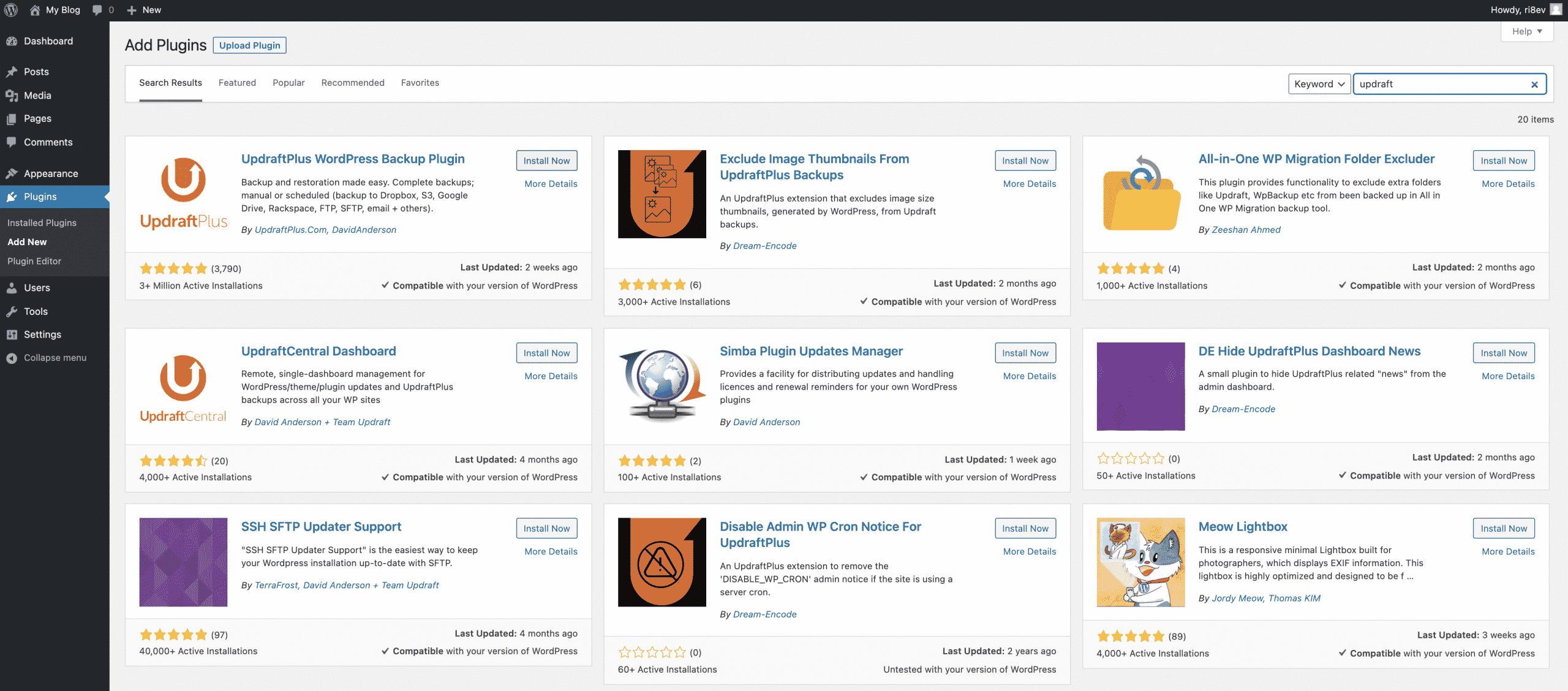 searching and installing updraftplus plugin on wordpress conor bradley digital agency