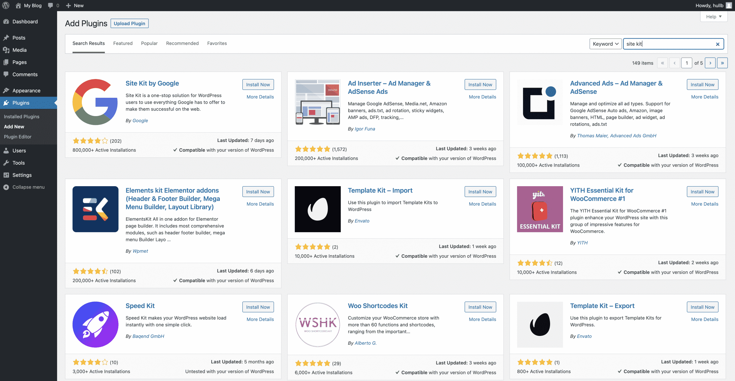 searching for site kit by google on the wordpress plugin search conor bradley digital agency