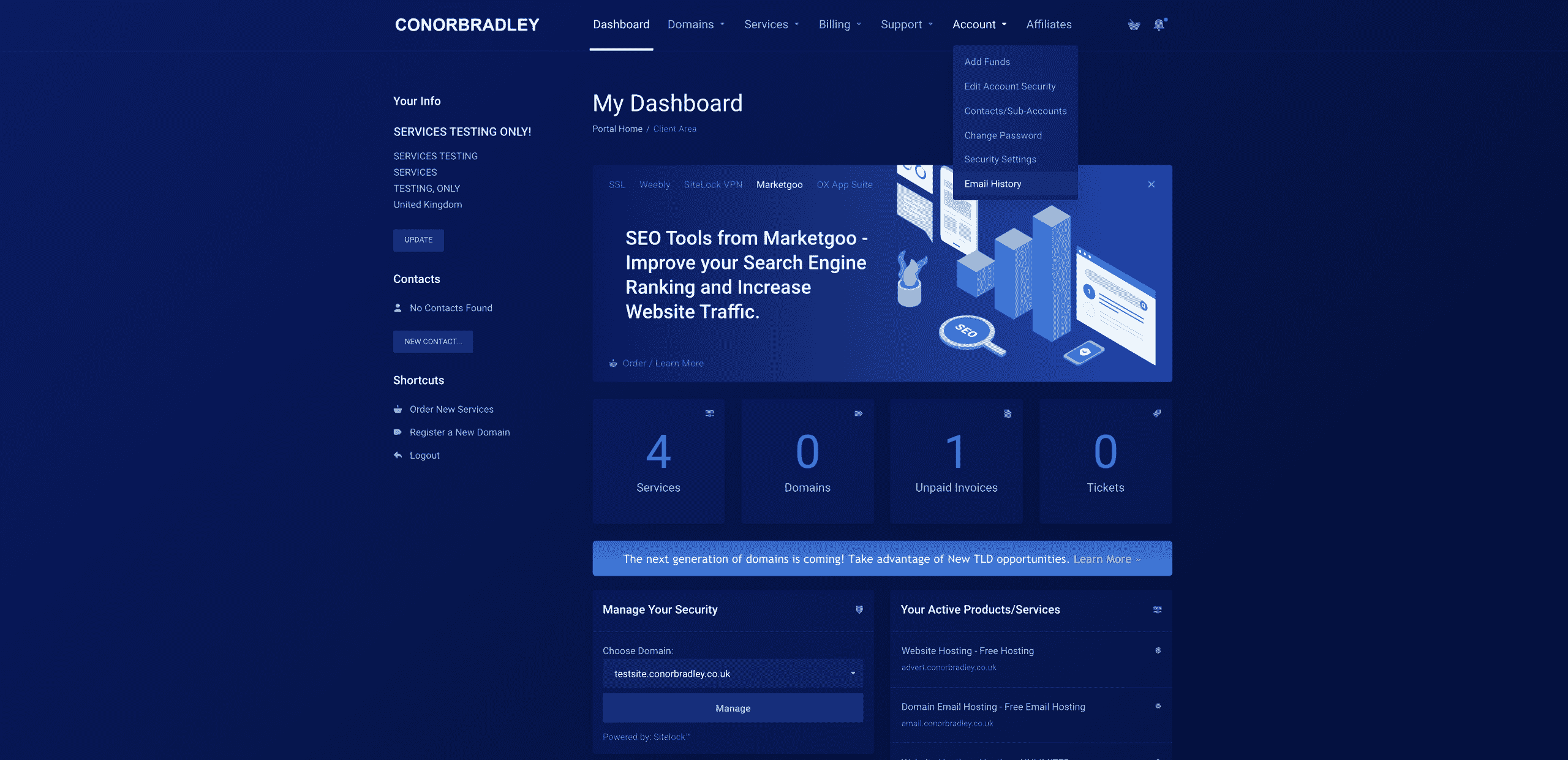 selecting account the email history on the client portal conor bradley digital agency