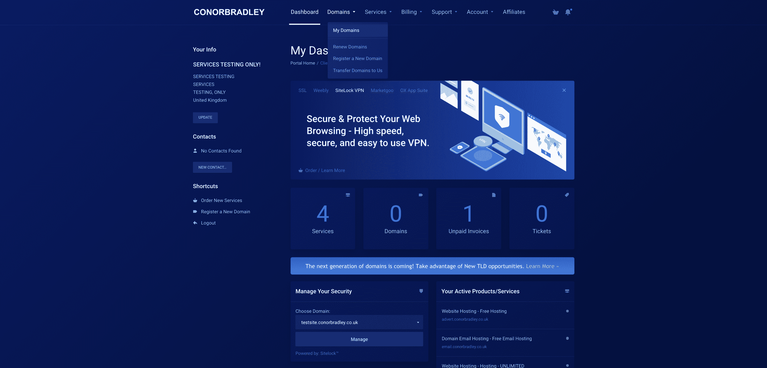 selecting domains them my domains in the dashboard conor bradley digital agency