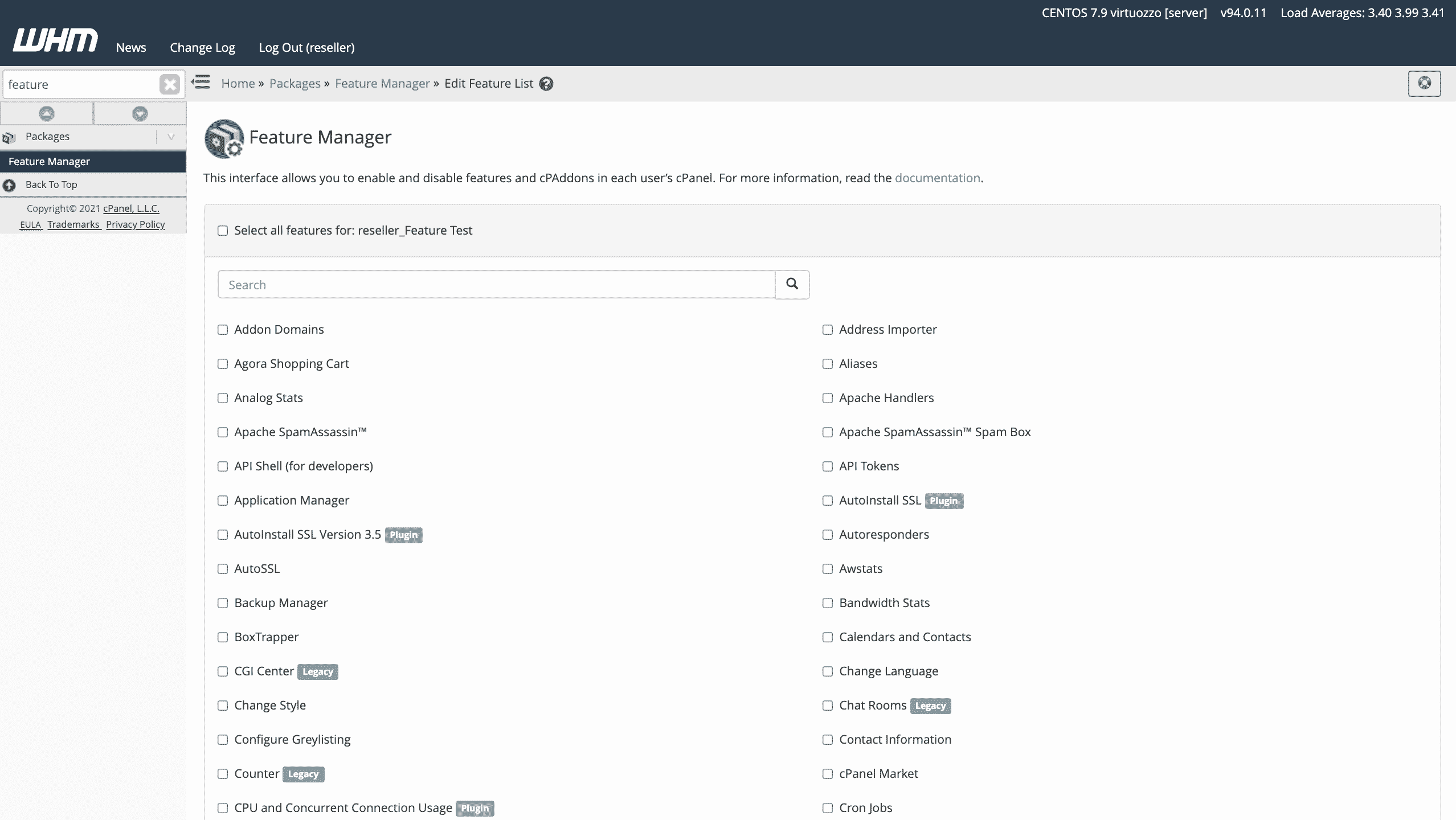 selecting features in the WHM feature manager conor bradley digital agency